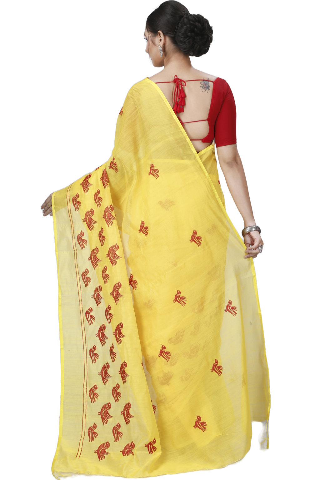 Yellow Blended Cotton Thulasi Hand Loom Saree (1189)